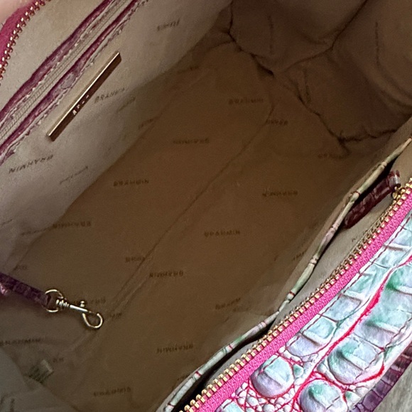 Brahmin Priscilla Melbourne in Julep Pink & Green Croc-Embossed Satchel. - Picture 5 of 16